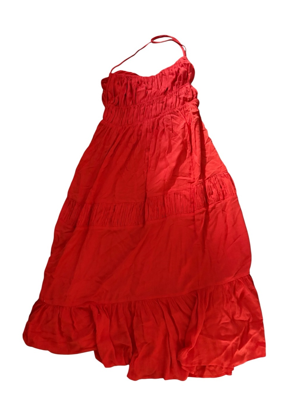 Womans Red Tiered Halter Maxi Dress